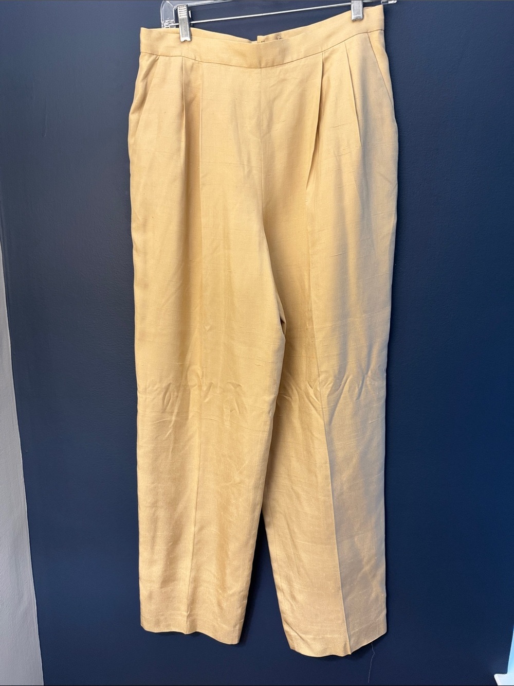 Vintage Oscar de la Renta Studio 100% Silk Pleated Trousers Sz12 Champagne Beige